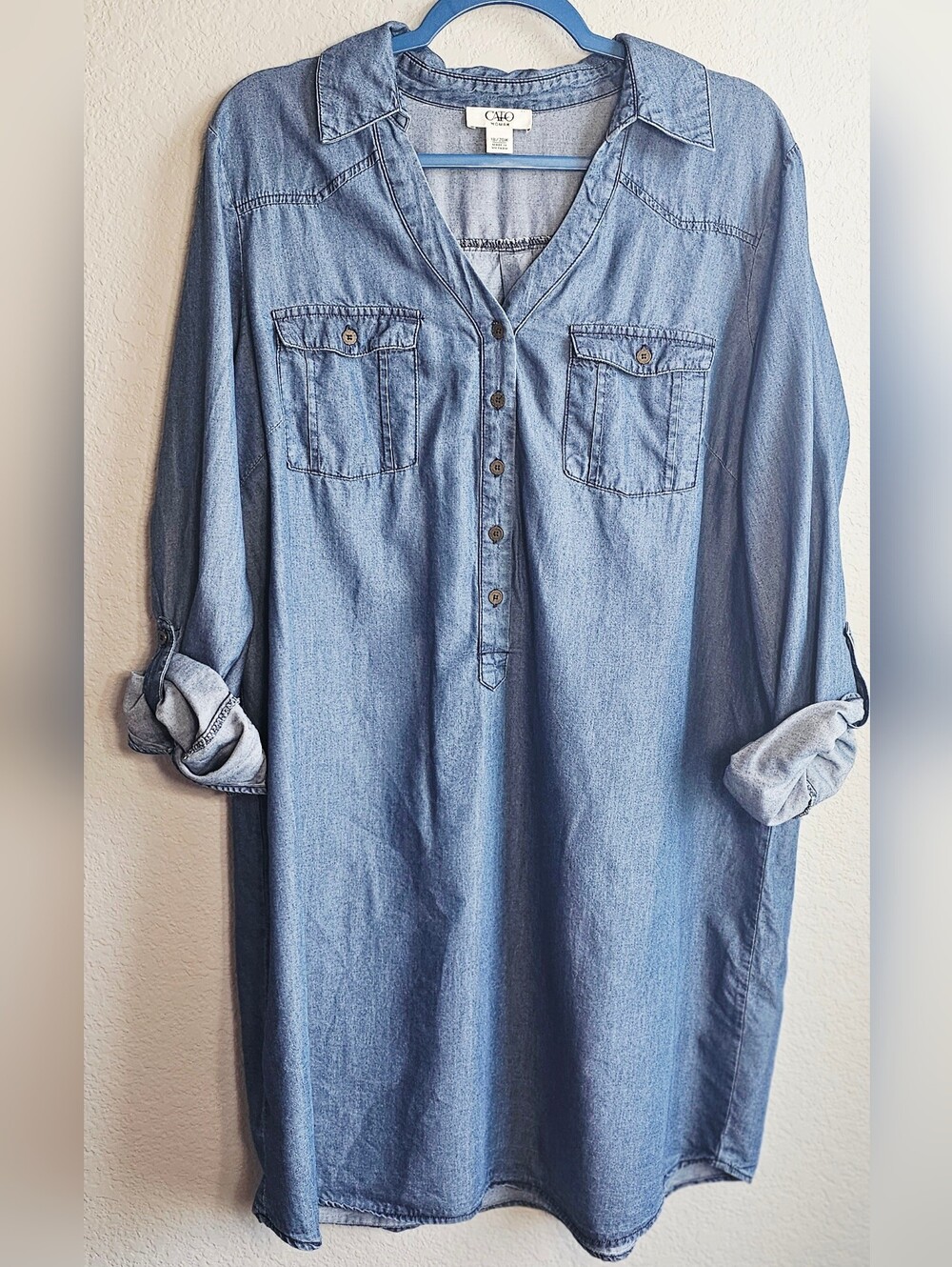 Cato Woman Chambray Denim Shirt Dress Plus Size 18/20W Lightweight Button Front
